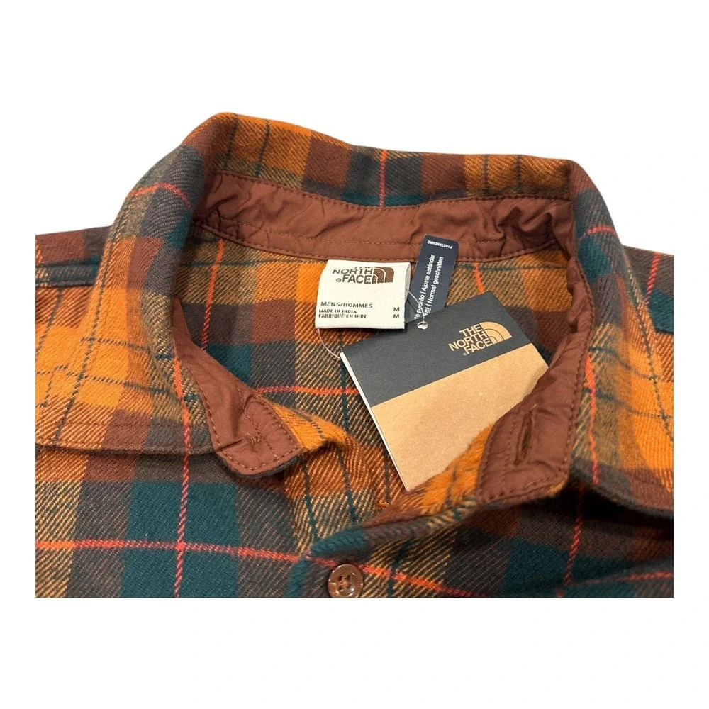 The North Face Men Med. Plaid Flannel Shirt Button Down Long Sleeve Orange Green